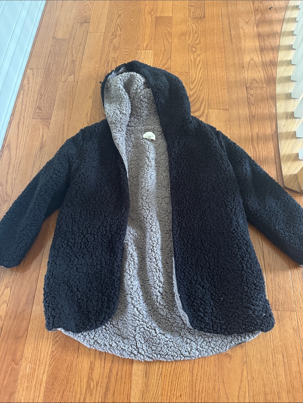Hooded Sherpa Coat - Black with Gray Lining